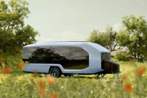 innovatieve en baanbrekende Pebble Flow caravan voor elektrische auto's