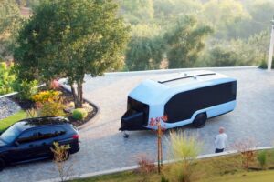 innovatieve en baanbrekende Pebble Flow caravan voor elektrische auto's